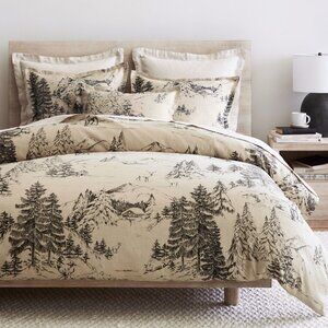 Pottery Barn Rustic Forest Duvet Cover Bedding Tan Linen Cotton FULL QUEEN NWT